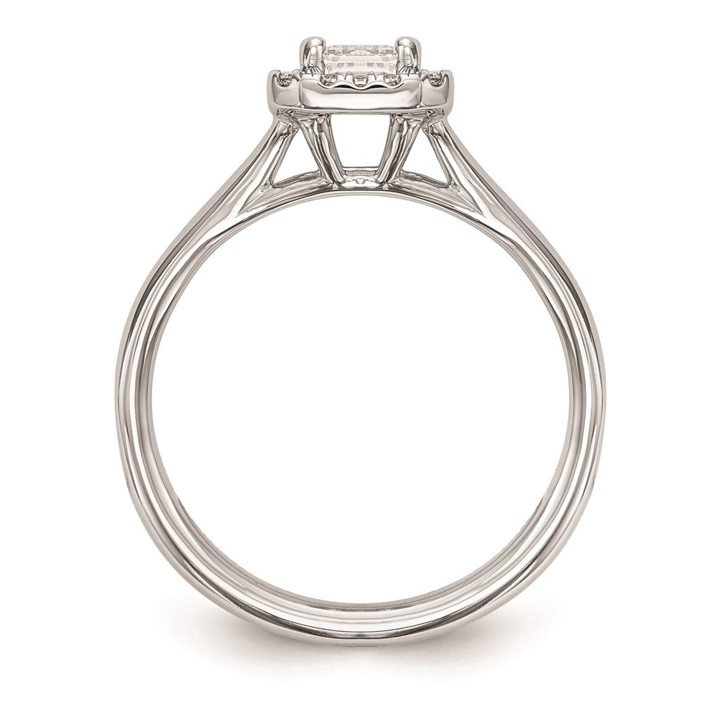 14k White Gold Halo (Holds 1/4 carat (4.5x) Emerald-cut Center) 1/20 carat Diamond Semi-mount Split Shank Engagement Ring