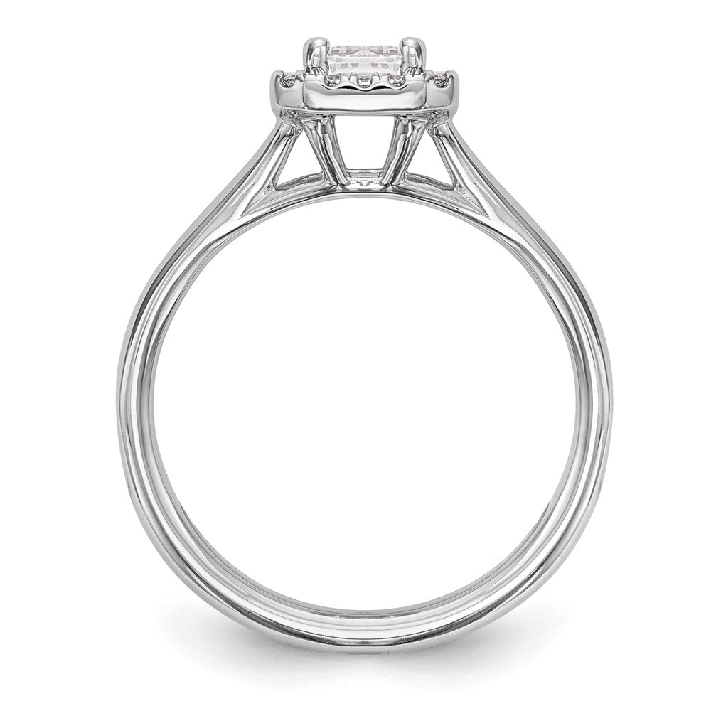 14k White Gold Halo (Holds 1 carat (6.8x) Emerald-cut Center) 1/8 carat Diamond Semi-mount Split Shank Engagement Ring