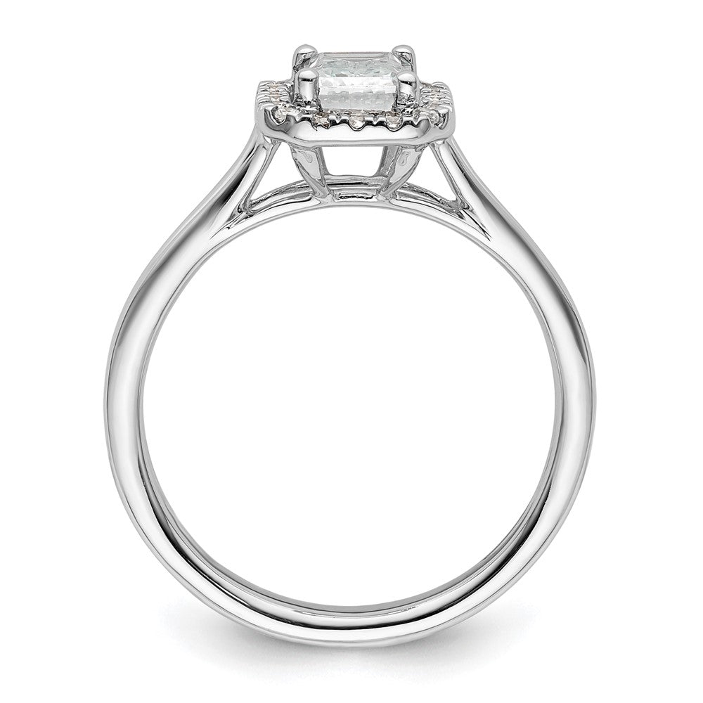 14k White Gold Halo (Holds 1.25 carat (6.8x) Emerald-cut Center) 1/8 carat Diamond Semi-mount Split Shank Engagement Ring