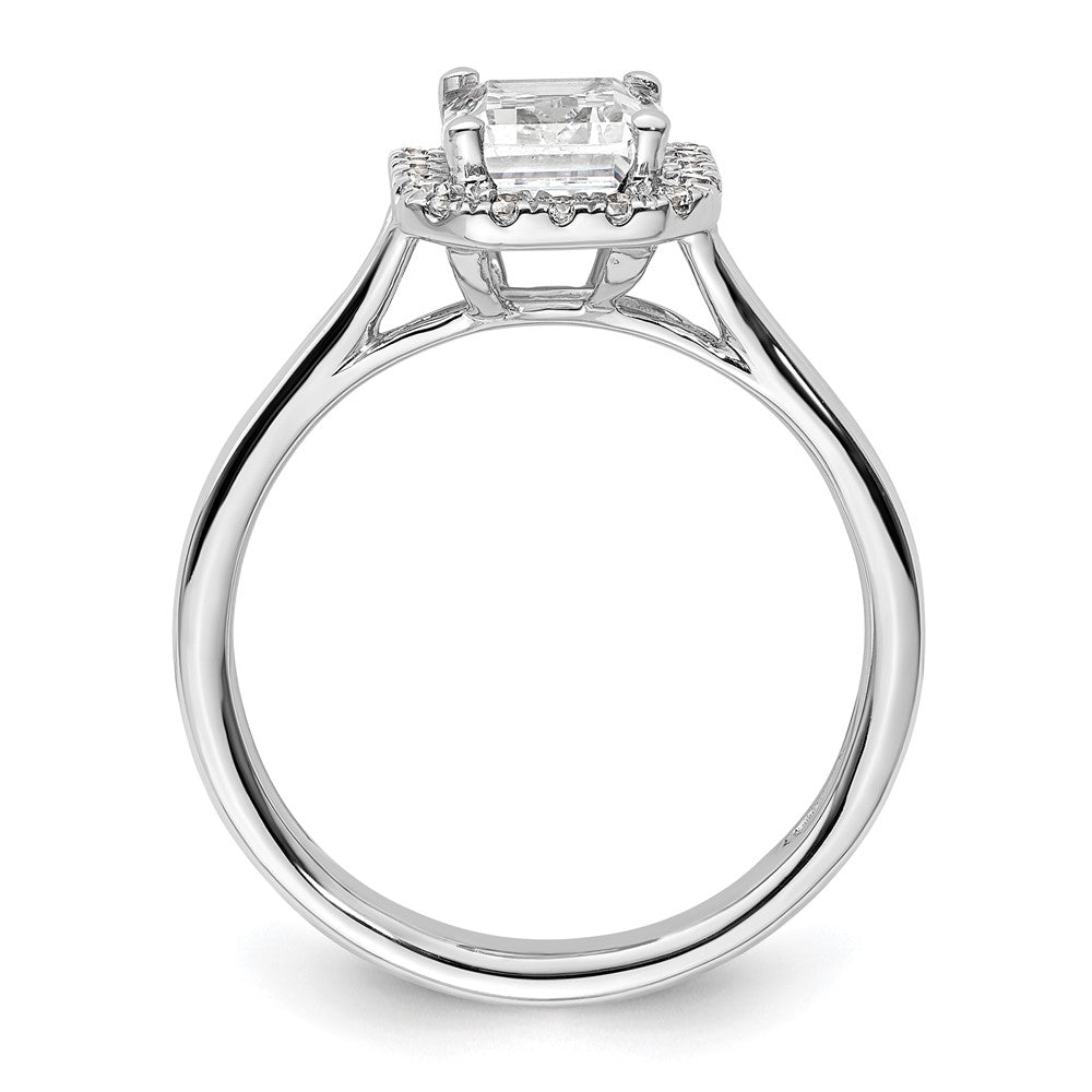 14k White Gold Halo (Holds 1.5 carat (7.7x) Emerald-cut Center) 1/5 carat Diamond Semi-mount Split Shank Engagement Ring