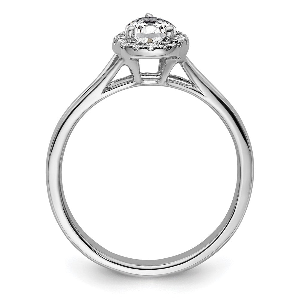 14k White Gold Halo (Holds 1/2 carat (7x) Pear Center) 1/10 carat Diamond Semi-mount Split Shank Engagement Ring