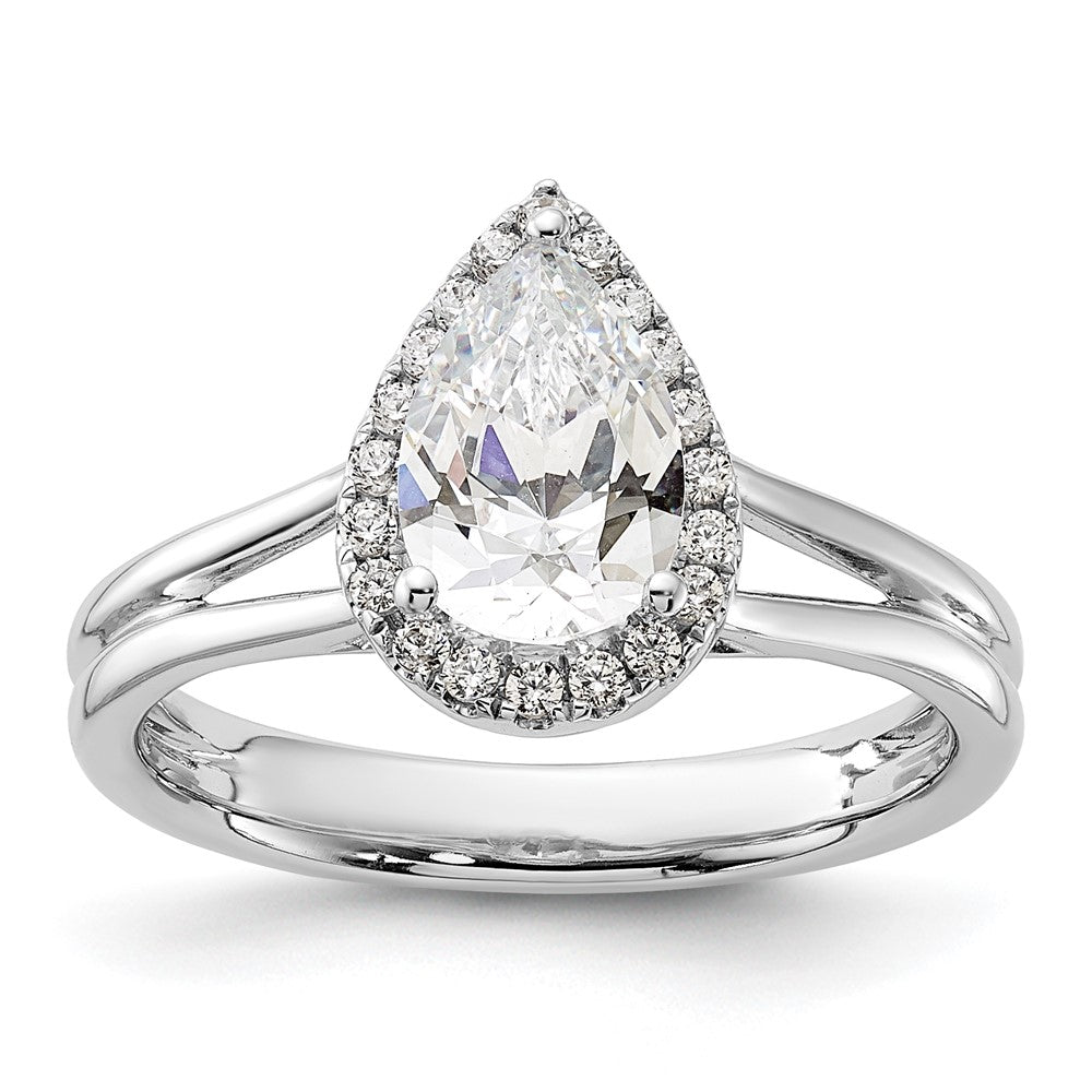 14k White Gold Halo (Holds 1 carat (8.7x) Pear Center) 1/6 carat Diamond Semi-mount Split Shank Engagement Ring