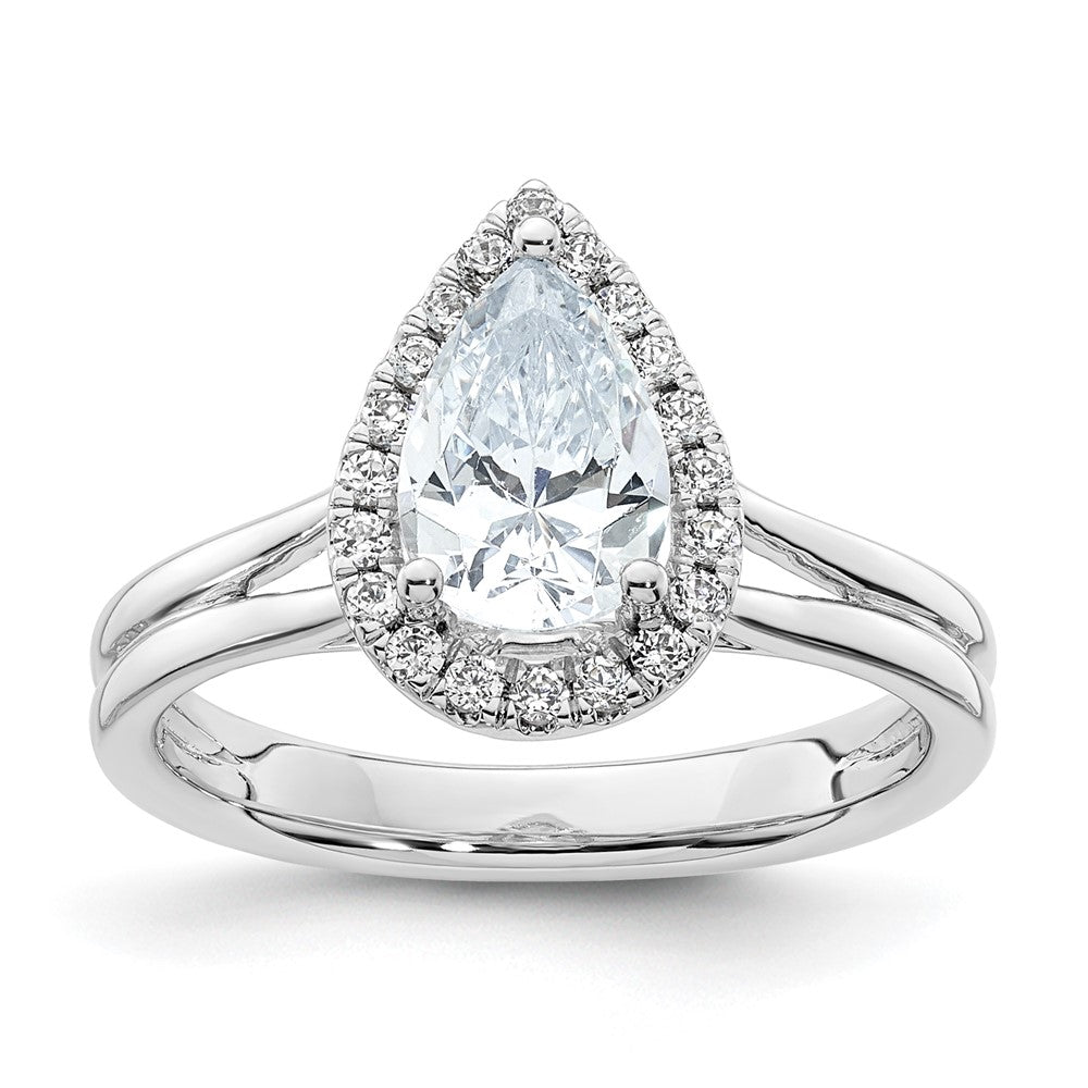 14k White Gold Halo (Holds 1.25 carat (9.1x) Pear Center) 1/5 carat Diamond Semi-mount Split Shank Engagement Ring