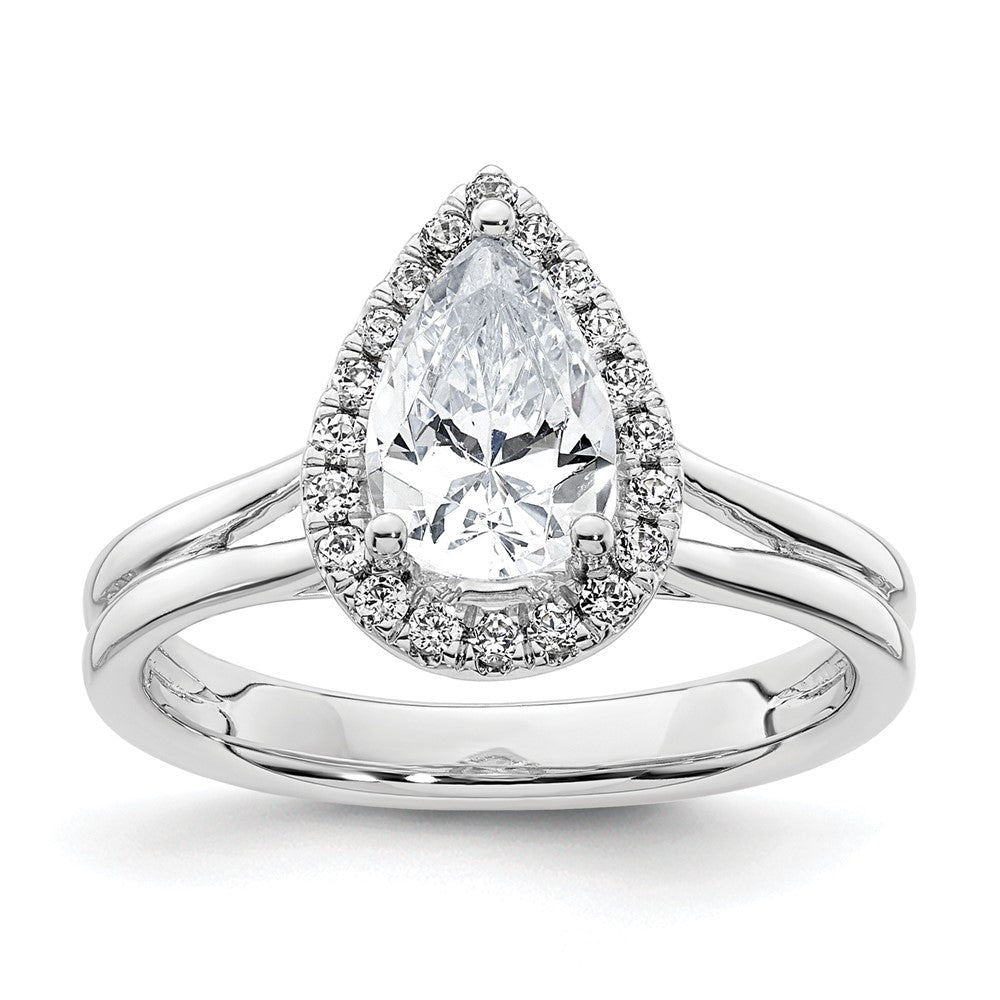 14k White Gold Halo (Holds 1.25 carat (9.1x) Pear Center) 1/5 carat Diamond Semi-mount Split Shank Engagement Ring