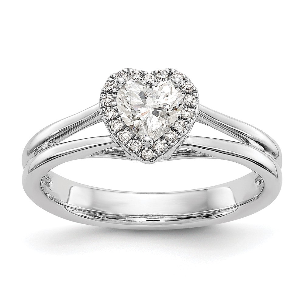 14k White Gold Halo (Holds 1/4 carat () Heart Center) 1/20 carat Diamond Semi-mount Split Shank Engagement Ring