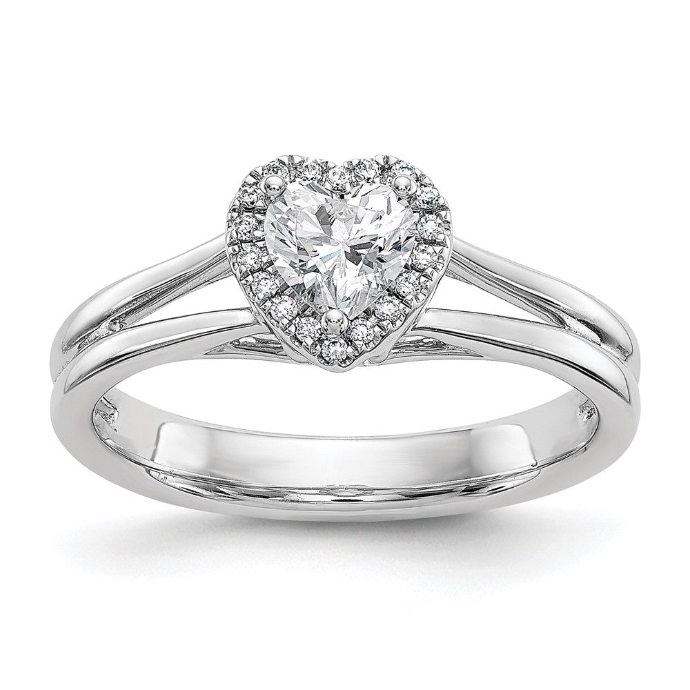 14k White Gold Halo (Holds 1/4 carat () Heart Center) 1/20 carat Diamond Semi-mount Split Shank Engagement Ring