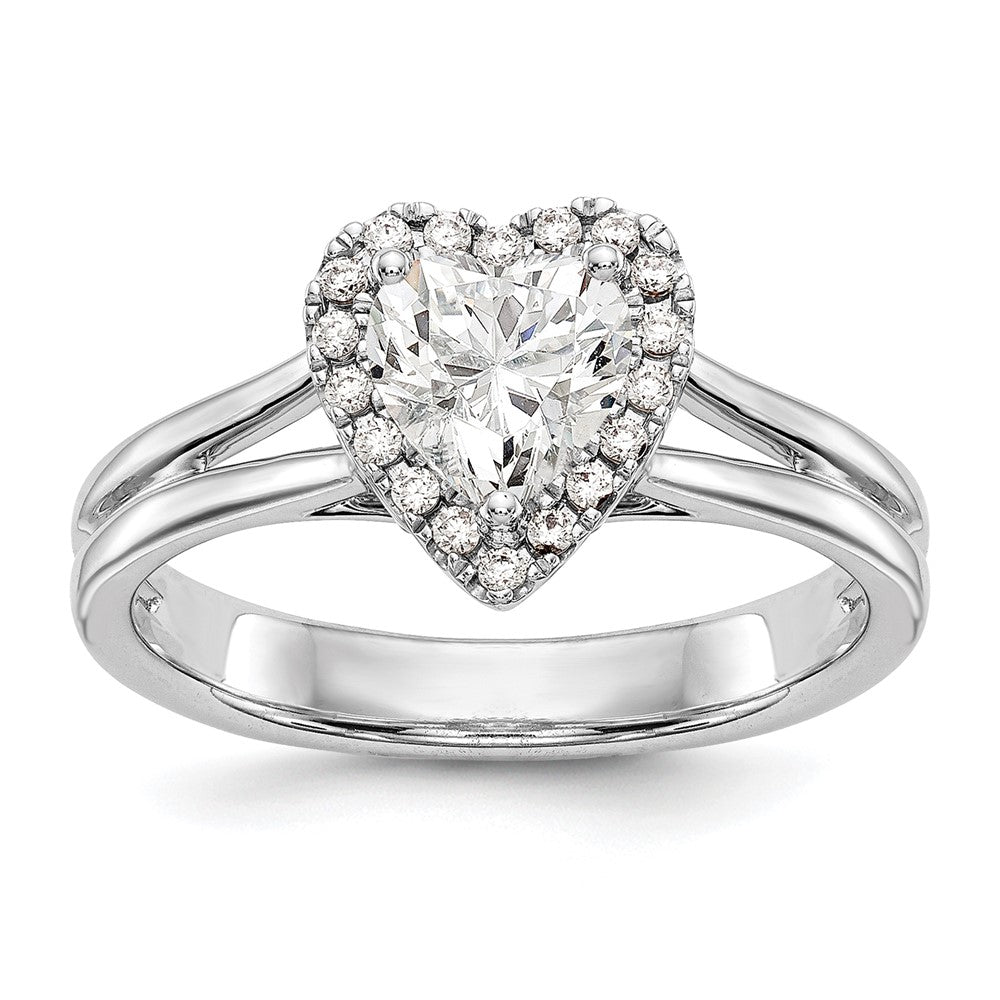 14k White Gold Halo (Holds 1 carat () Heart Center) 1/8 carat Diamond Semi-mount Split Shank Engagement Ring