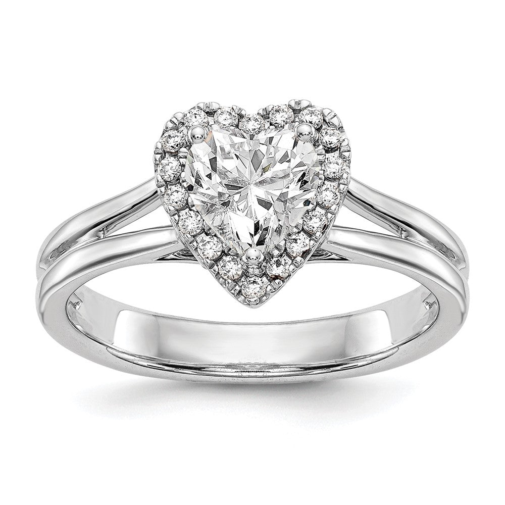 14k White Gold Halo (Holds 1 carat () Heart Center) 1/8 carat Diamond Semi-mount Split Shank Engagement Ring