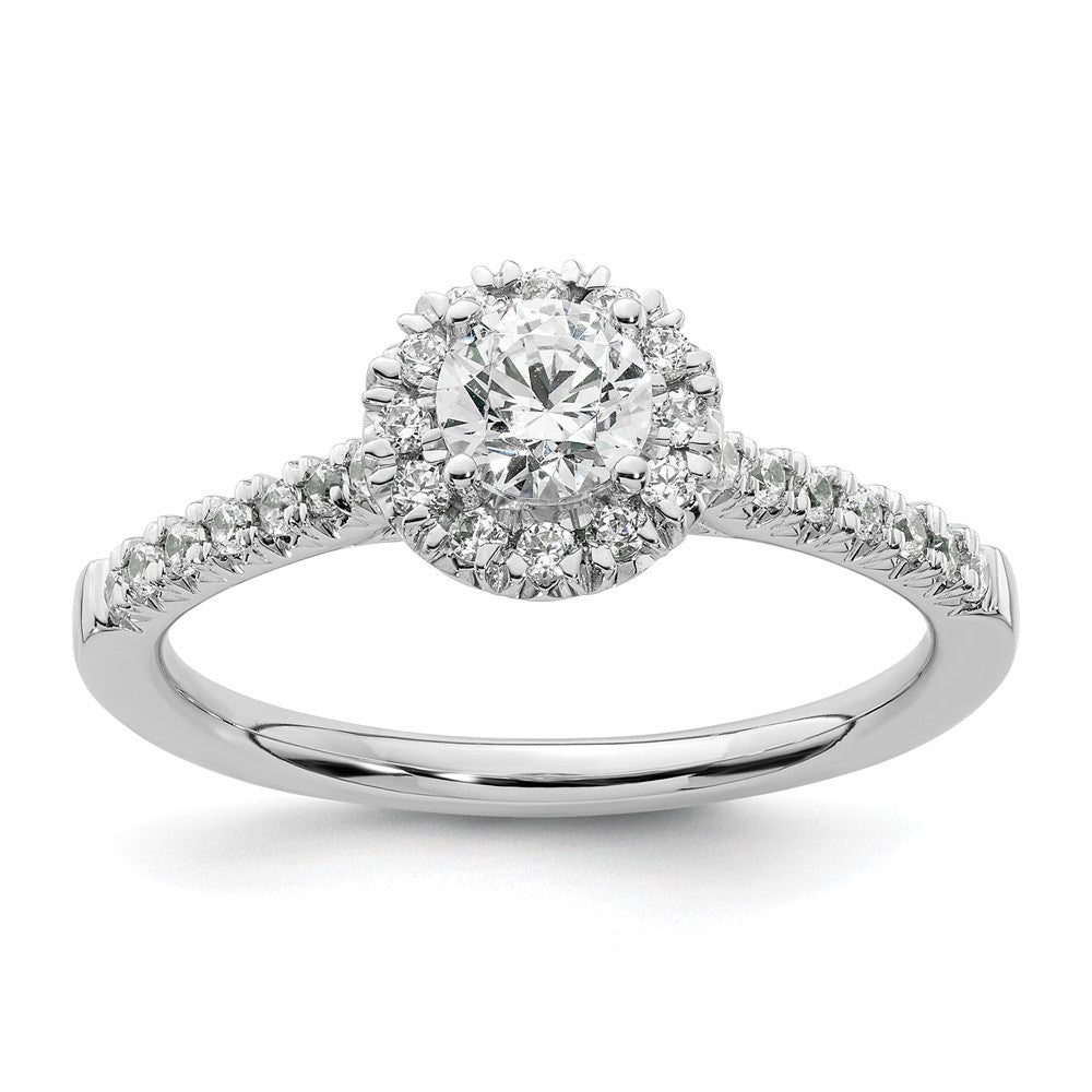 14k White Gold Halo (Holds 3/8 carat () Round Center) 1/4 carat Diamond Semi-mount Engagement Ring