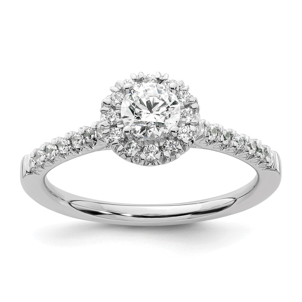14k White Gold Halo (Holds 3/8 carat () Round Center) 1/4 carat Diamond Semi-mount Engagement Ring