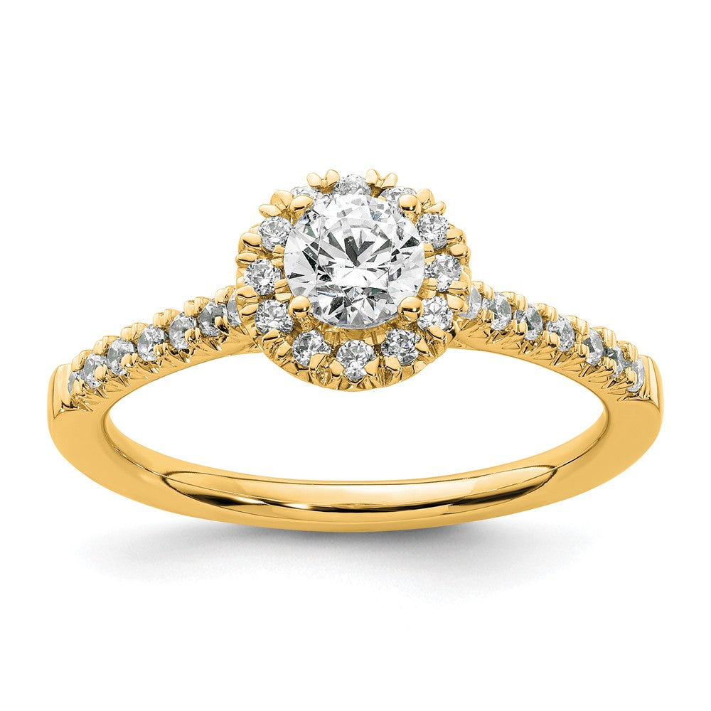 14k Yellow Round Halo Diamond Semi-mount Engagement Ring