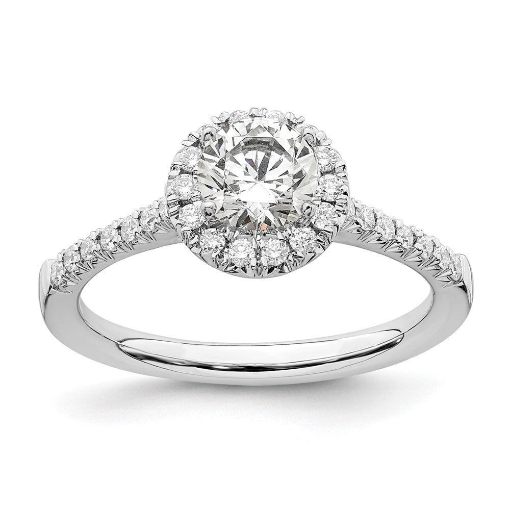 14k White Gold Halo (Holds 1/2 carat () Round Center) 1/4 carat Diamond Semi-mount Engagement Ring