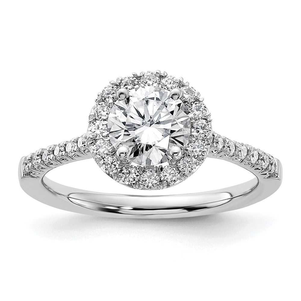 14k White Gold Halo (Holds 2 carat () Round Center) 1/2 carat Diamond Semi-mount Engagement Ring