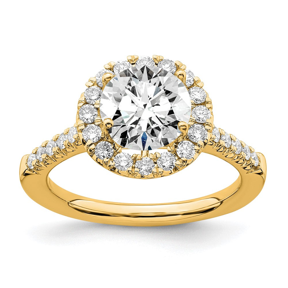 14k Yellow Round Halo Engagement Diamond Semi-mount Ring