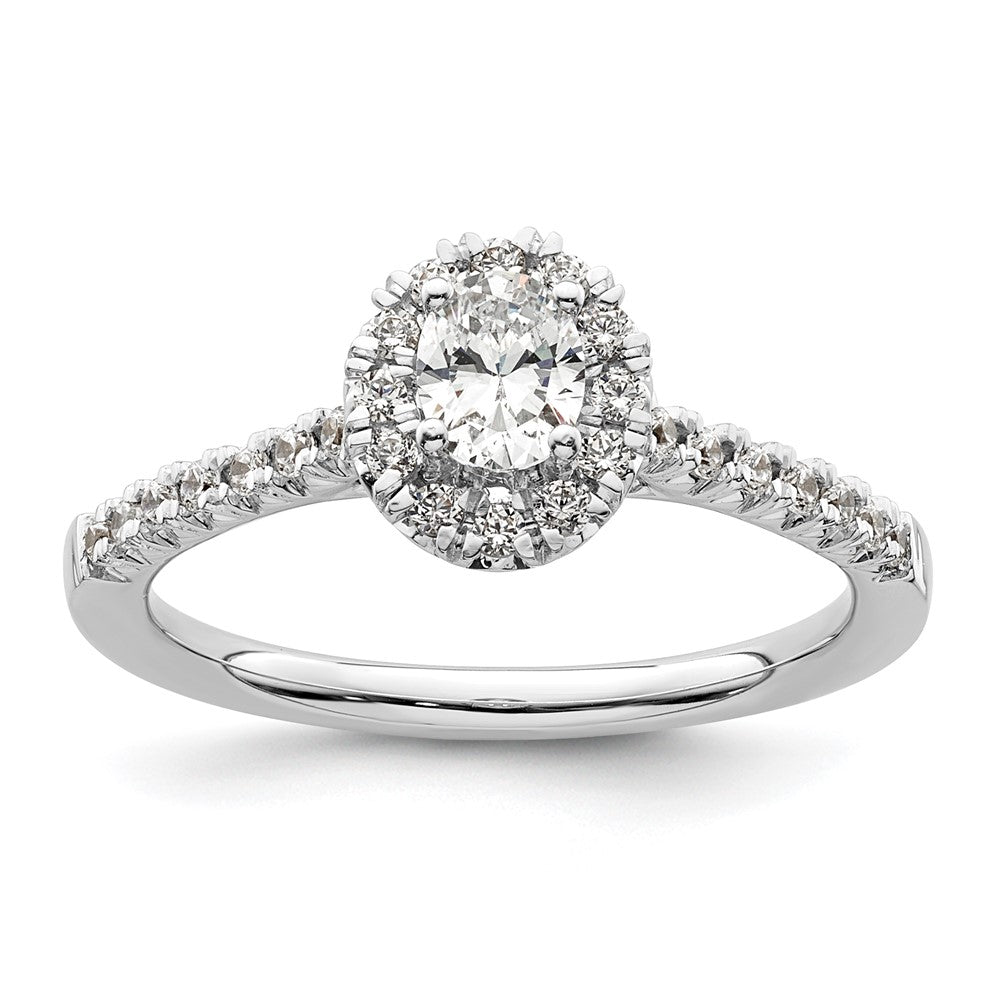 14k White Gold Halo (Holds 1/3 carat (5x) Oval Center) 1/4 carat Diamond Semi-mount Engagement Ring