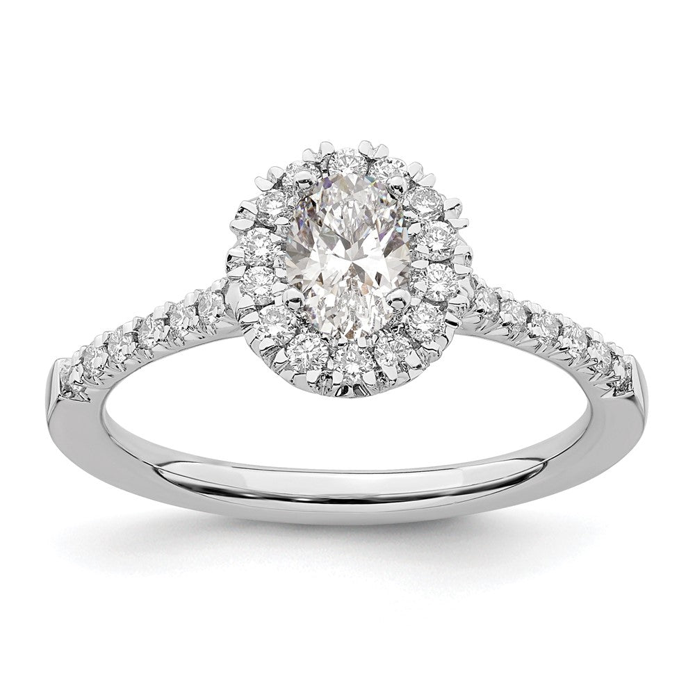 14k White Gold Halo (Holds 1/2 carat (5.9x) Oval Center) 1/3 carat Diamond Semi-mount Engagement Ring