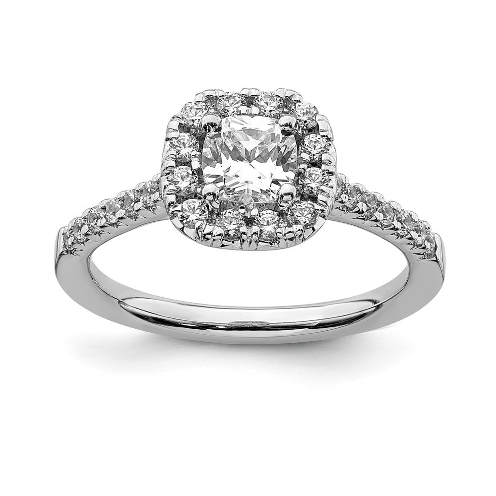 14k White Gold Halo (Holds 1/2 carat () Cushion Center) 3/8 carat Diamond Semi-mount Engagement Ring