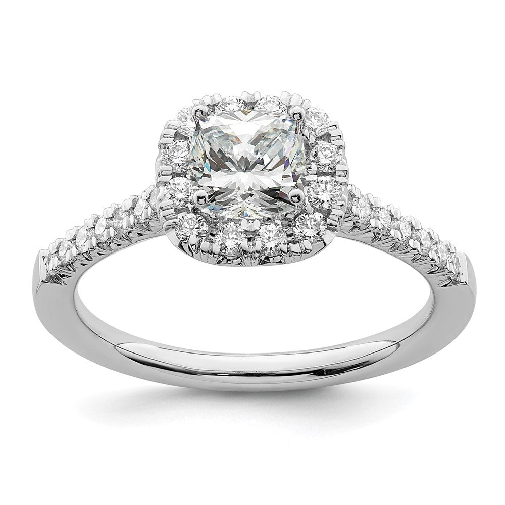 14k White Gold Halo (Holds 1/2 carat () Cushion Center) 3/8 carat Diamond Semi-mount Engagement Ring