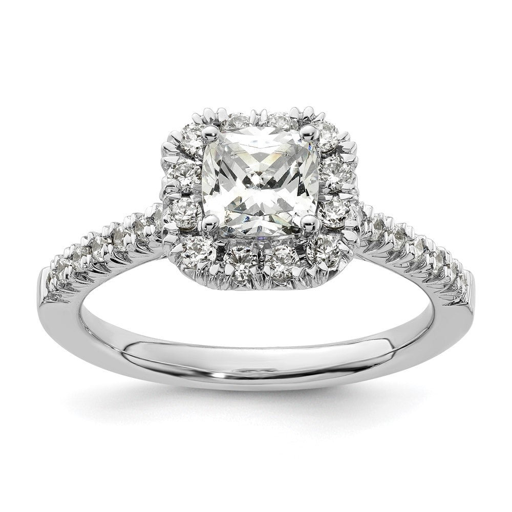 14k White Gold Halo (Holds 3/4 carat () Cushion Center) 3/8 carat Diamond Semi-mount Engagement Ring