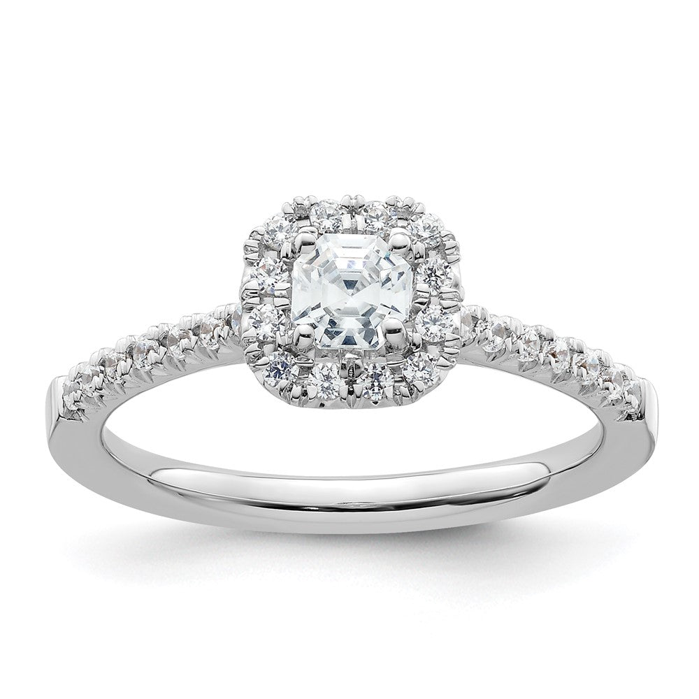 14k White Gold Halo (Holds 1/3 carat () Asscher-cut Center) 1/4 carat Diamond Semi-mount Engagement Ring