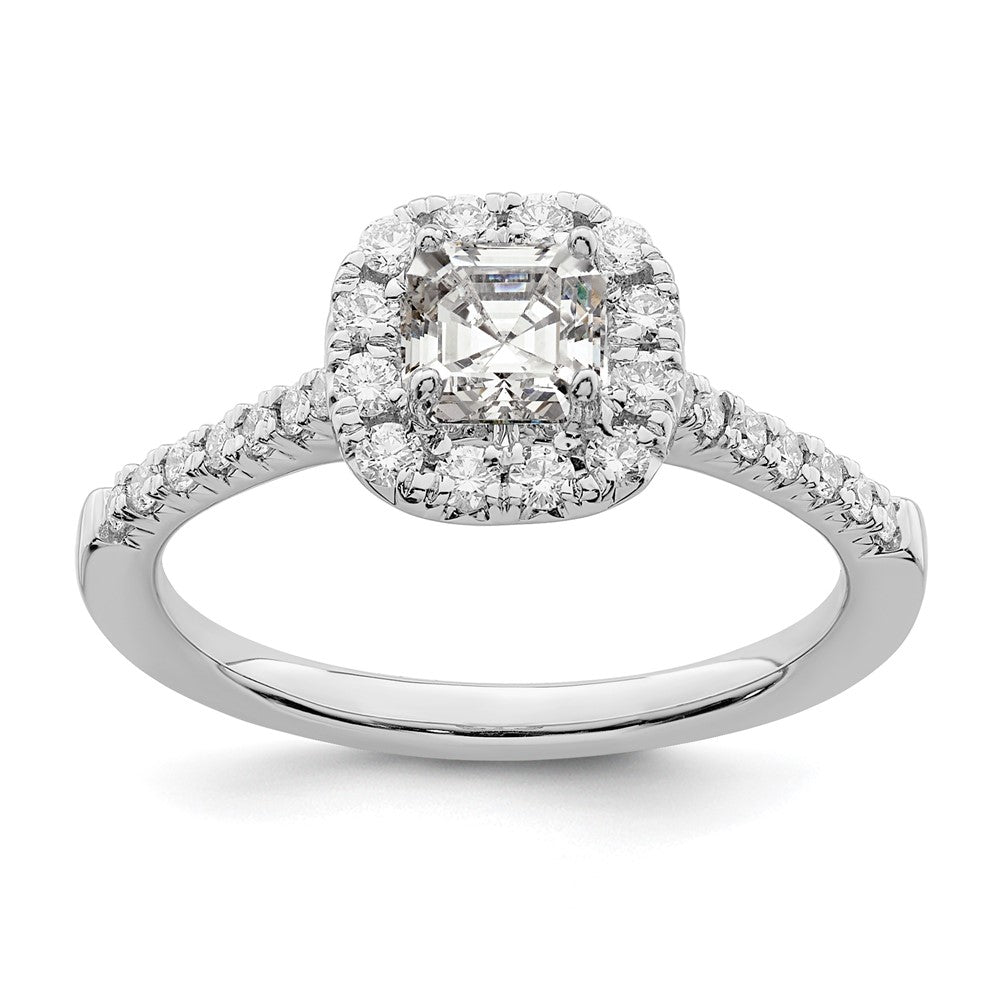 14k White Gold Halo (Holds 1/2 carat () Asscher-cut Center) 1/3 carat Diamond Semi-mount Engagement Ring