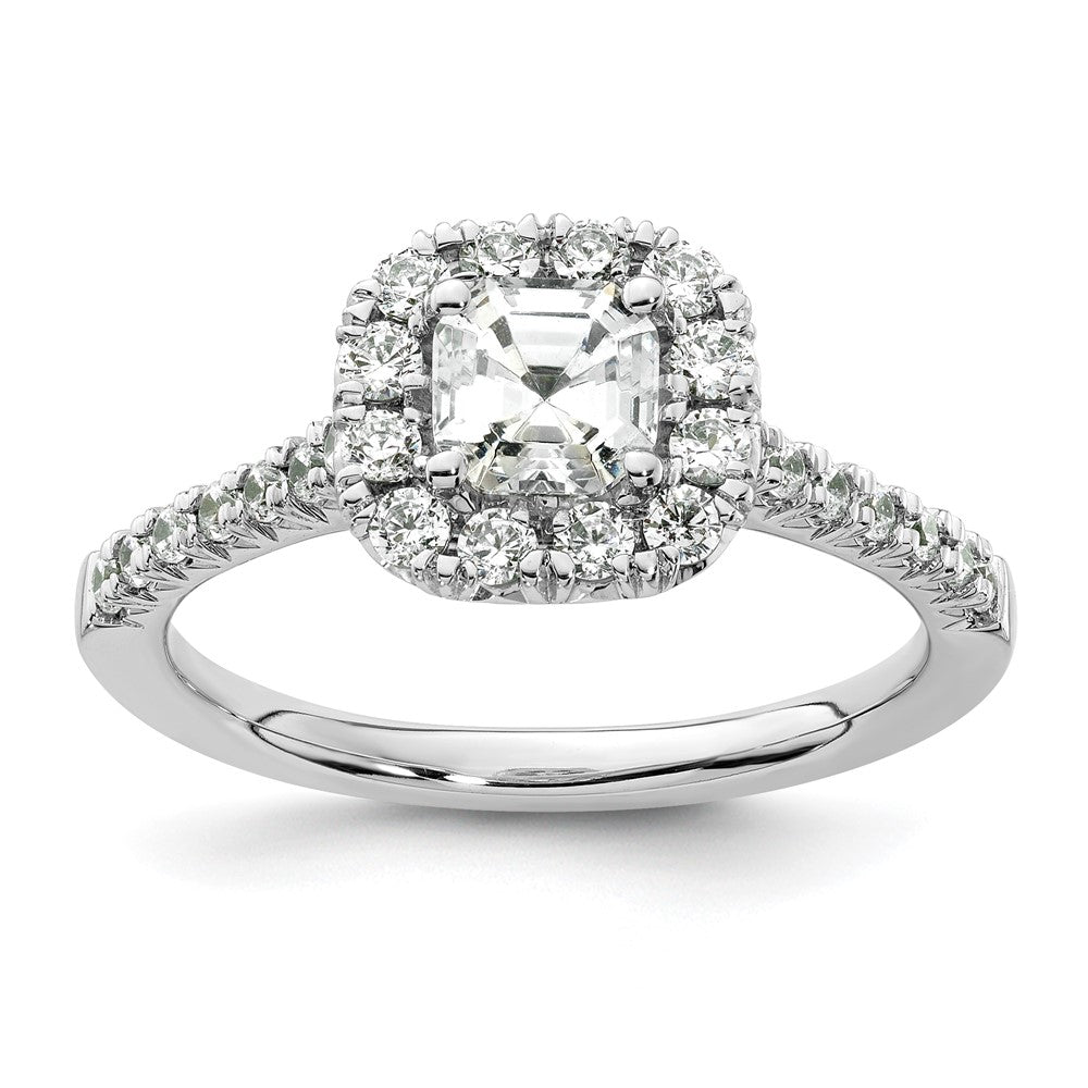 14k White Gold Halo (Holds 3/4 carat () Asscher-cut Center) 1/2 carat Diamond Semi-mount Engagement Ring