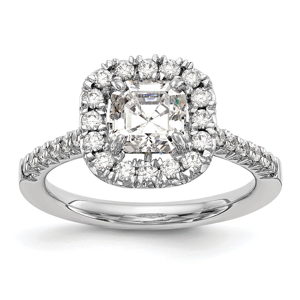 14k White Gold Halo (Holds 1 carat () Asscher-cut Center) 1/2 carat Diamond Semi-mount Engagement Ring