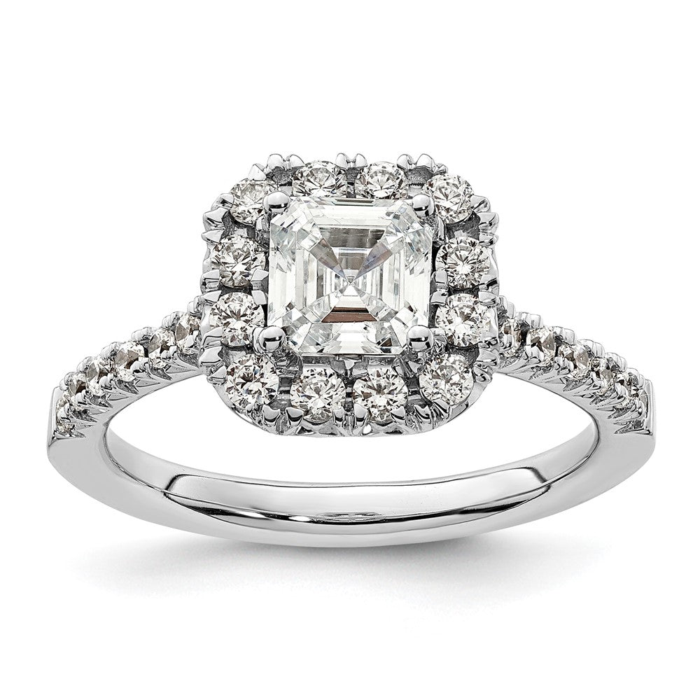 14k White Gold Halo (Holds 1 carat () Asscher-cut Center) 1/2 carat Diamond Semi-mount Engagement Ring