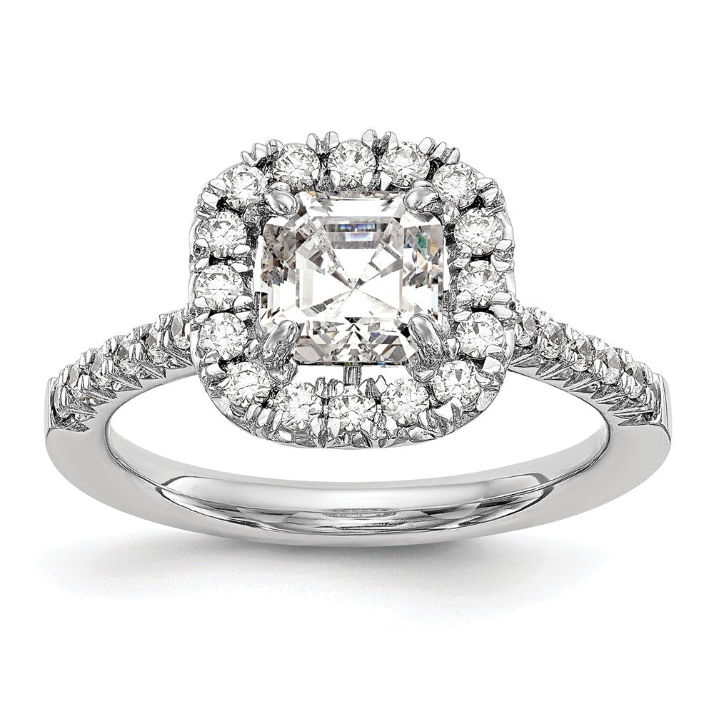 14k White Gold Halo (Holds 1.25 carat () Asscher-cut Center) 1/2 carat Diamond Semi-mount Engagement Ring