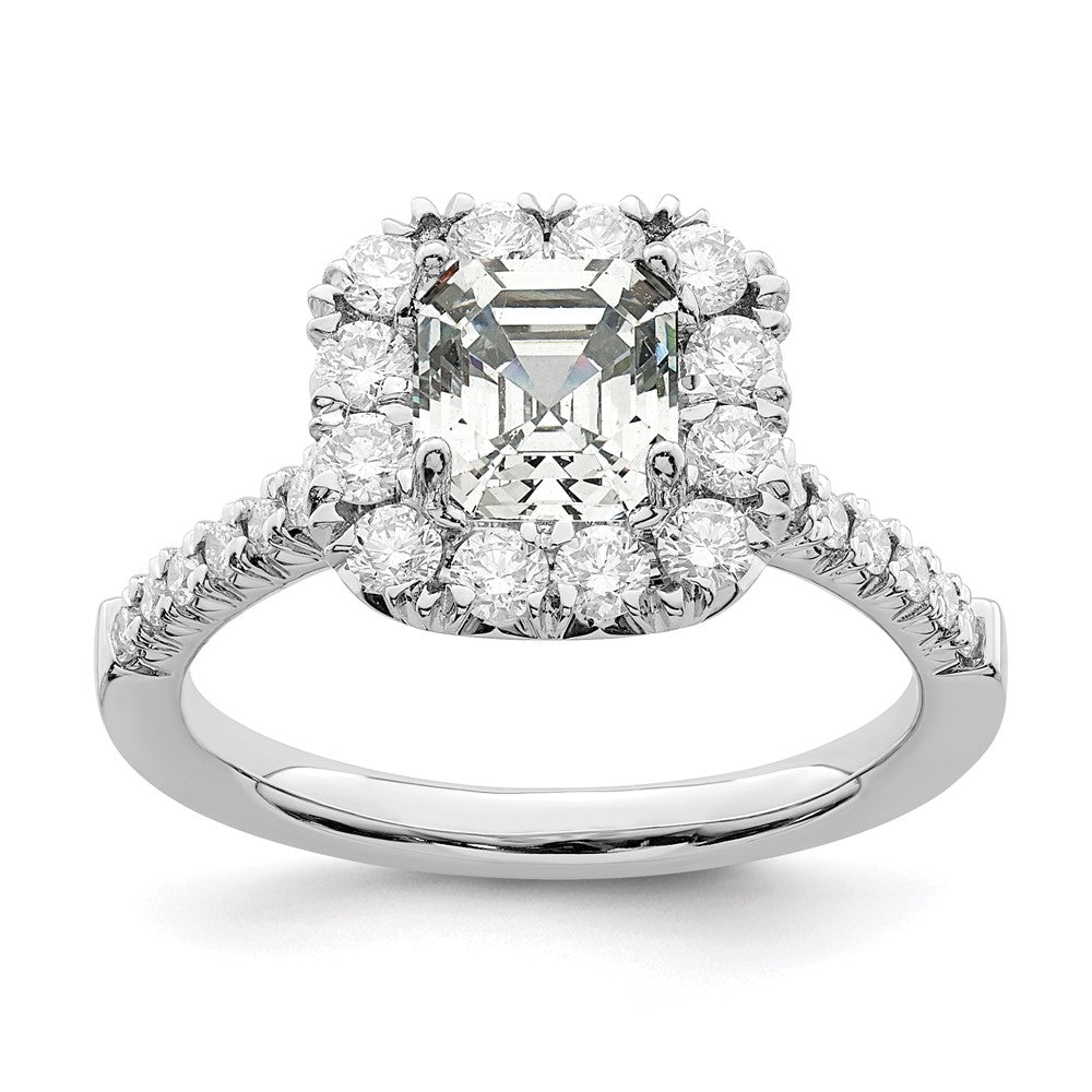 14k White Gold Halo (Holds 1.5 carat () Asscher-cut Center) 3/4 carat Diamond Semi-mount Engagement Ring