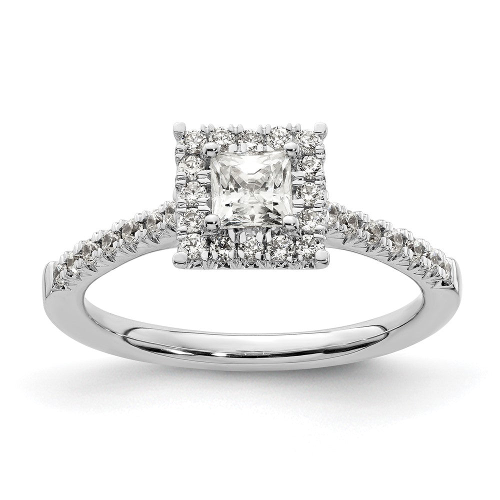 14k White Gold Halo (Holds 1/3 carat () Princess Center) 1/3 carat Diamond Semi-mount Engagement Ring