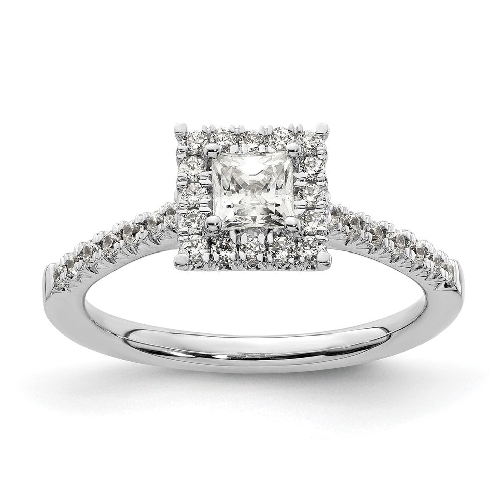 14k White Gold Halo (Holds 1/3 carat () Princess Center) 1/3 carat Diamond Semi-mount Engagement Ring