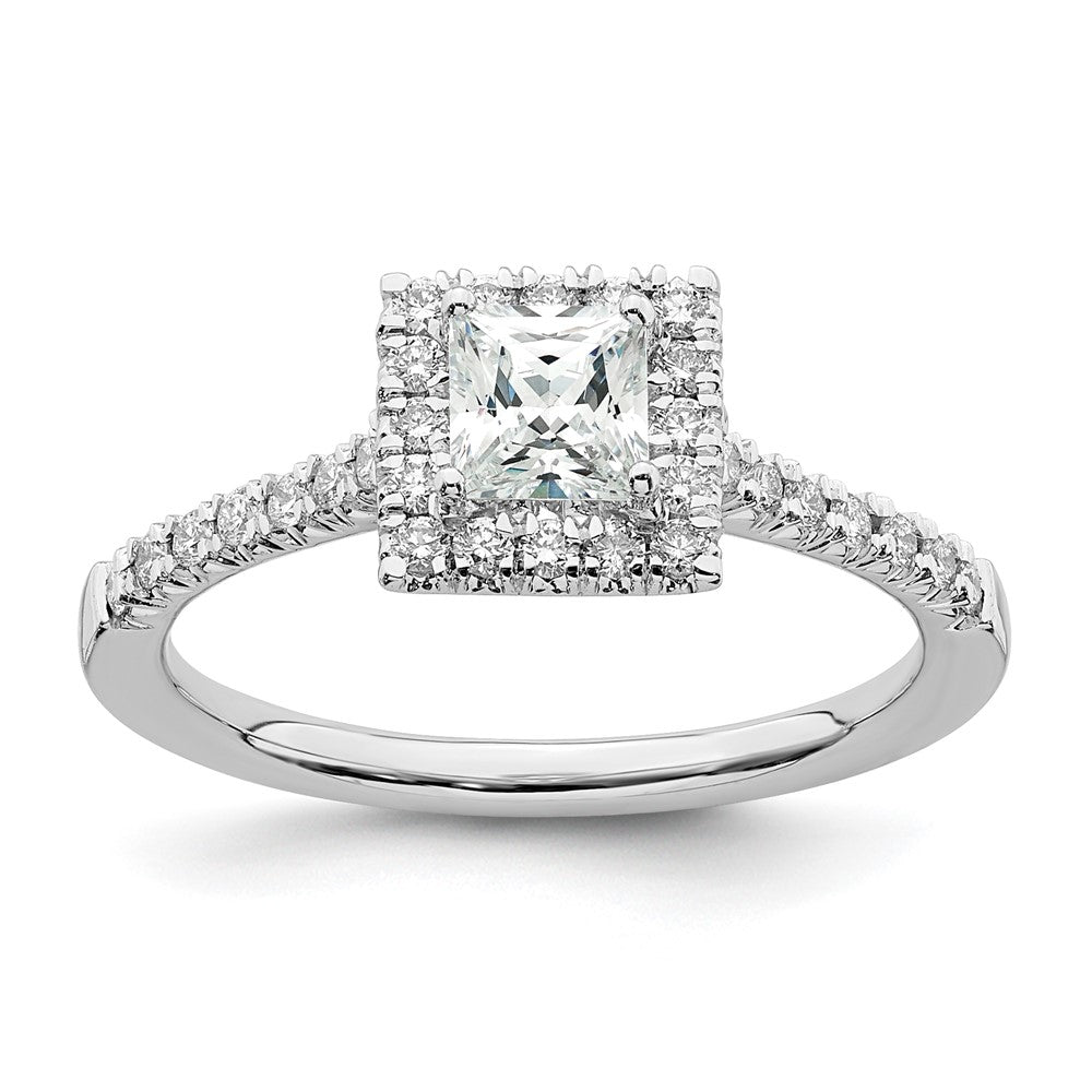 14k White Gold Halo (Holds 1/2 carat () Princess Center) 1/3 carat Diamond Semi-mount Engagement Ring