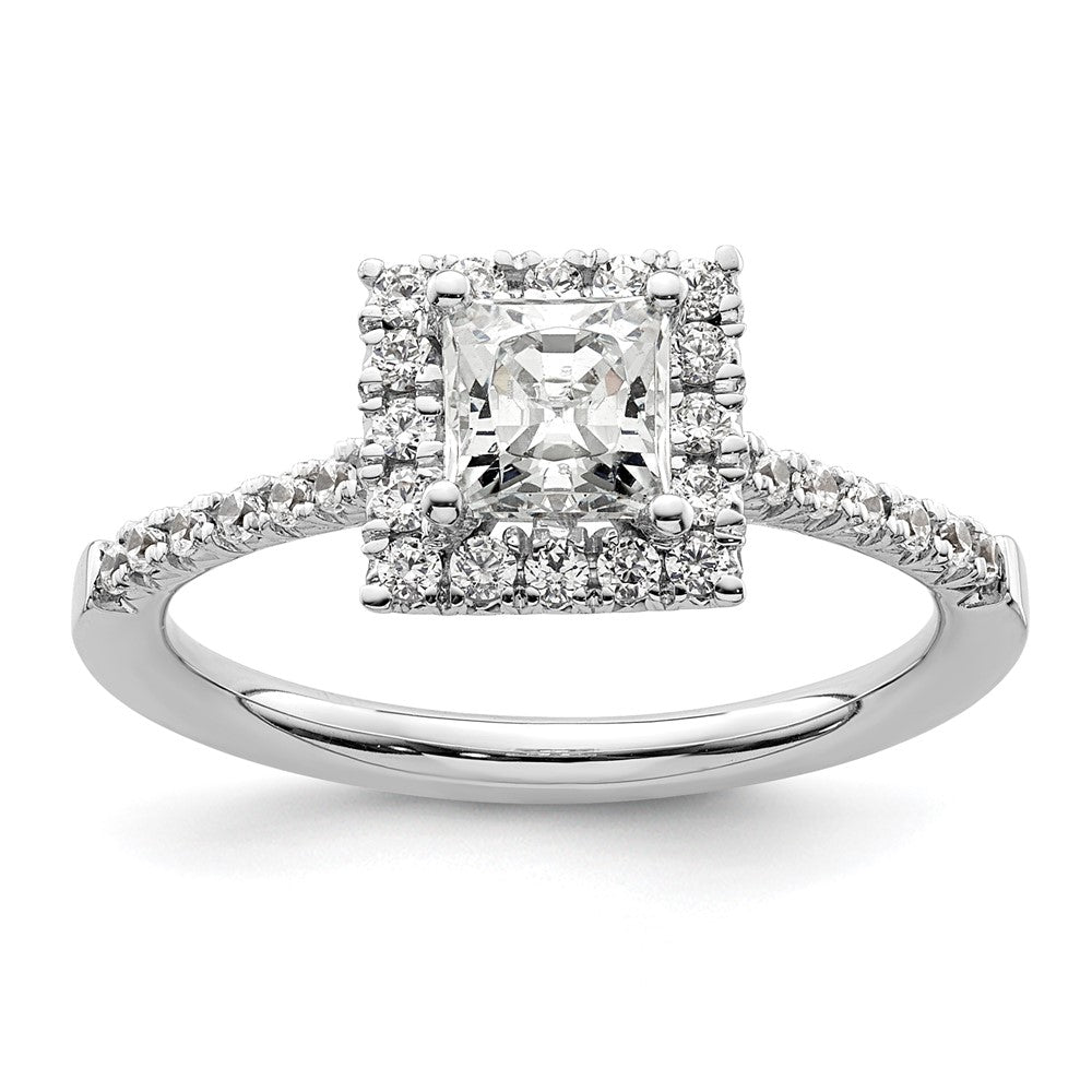 14k White Gold Halo (Holds 3/4 carat () Princess Center) 1/3 carat Diamond Semi-mount Engagement Ring