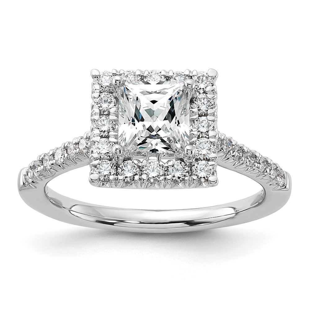 14k White Gold Halo (Holds 1 carat () Princess Center) 1/2 carat Diamond Semi-mount Engagement Ring