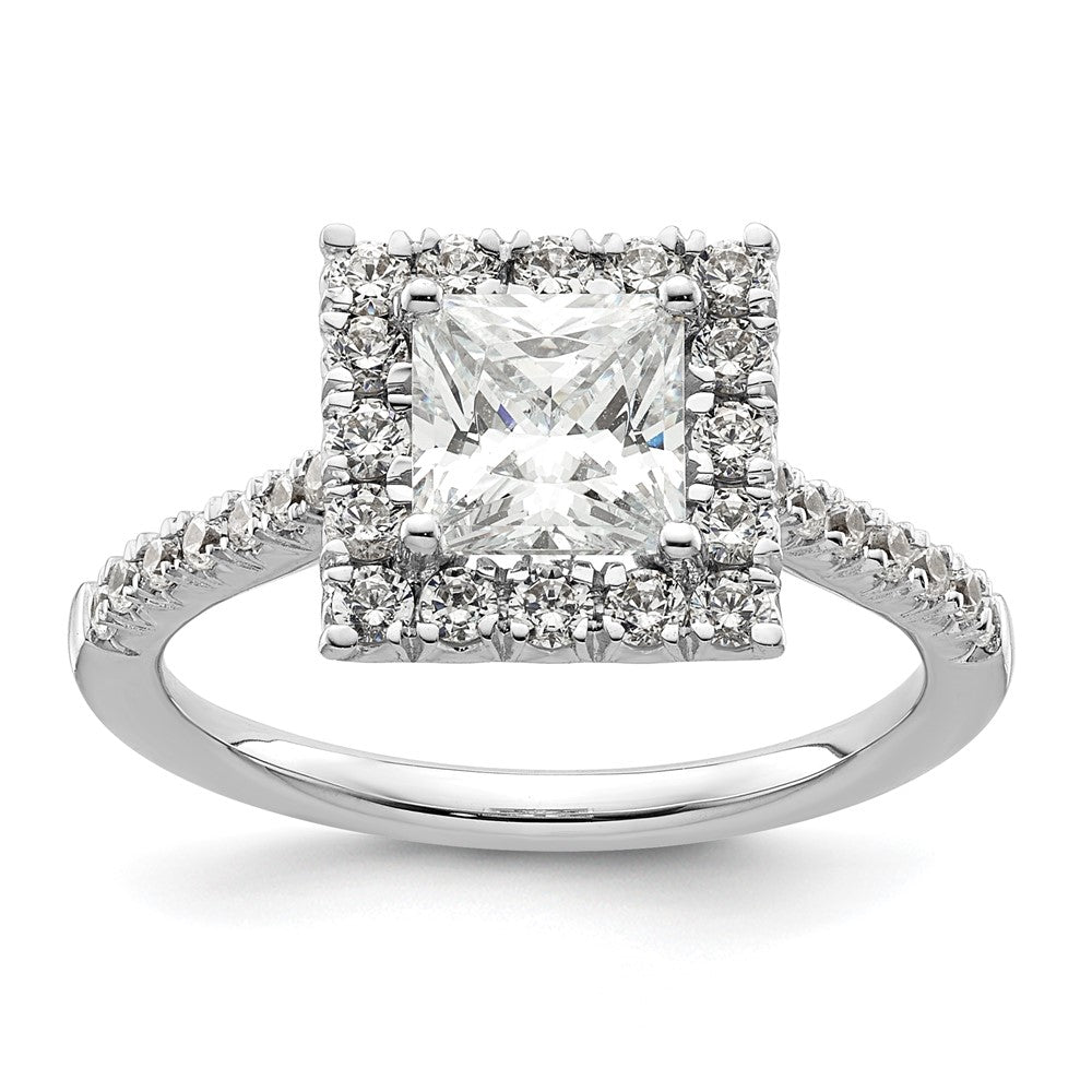 14k White Gold Halo (Holds 1.25 carat () Princess Center) 1/2 carat Diamond Semi-mount Engagement Ring