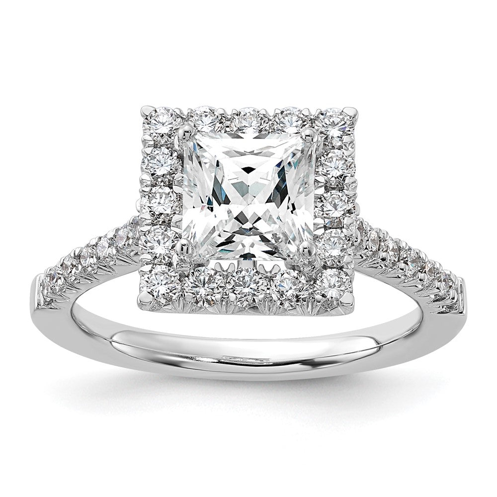 14k White Gold Halo (Holds 1.5 carat () Princess Center) 3/4 carat Diamond Semi-mount Engagement Ring