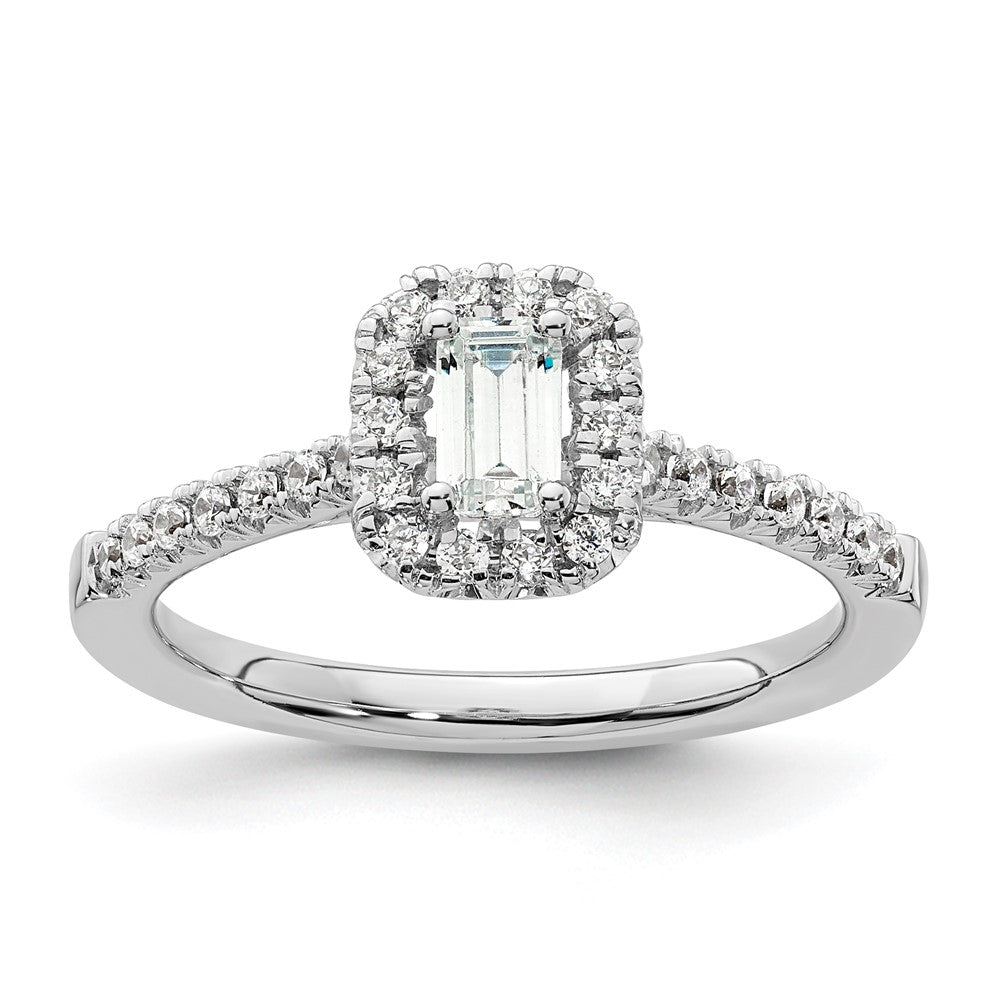 14k White Gold Halo (Holds 1/3 carat (4.8x) Emerald-cut Center) 1/4 carat Diamond Semi-mount Engagement Ring