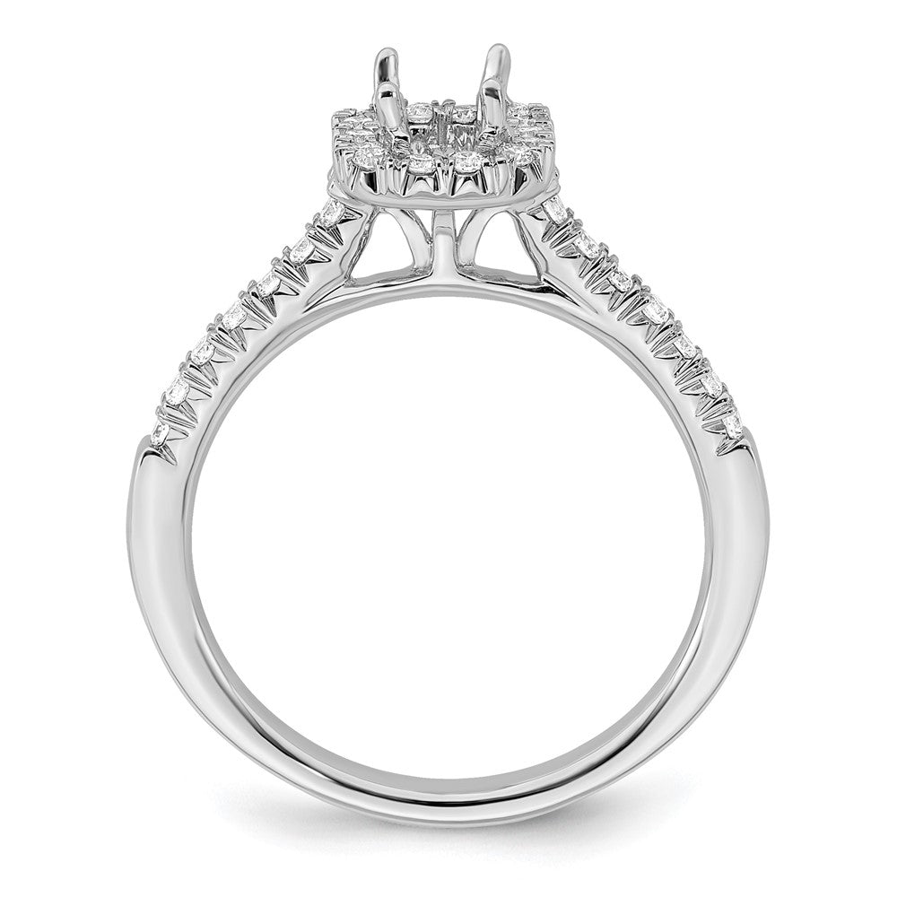 14k White Gold Halo (Holds 1/2 carat (5.3x) Emerald-cut Center) 1/4 carat Diamond Semi-mount Engagement Ring
