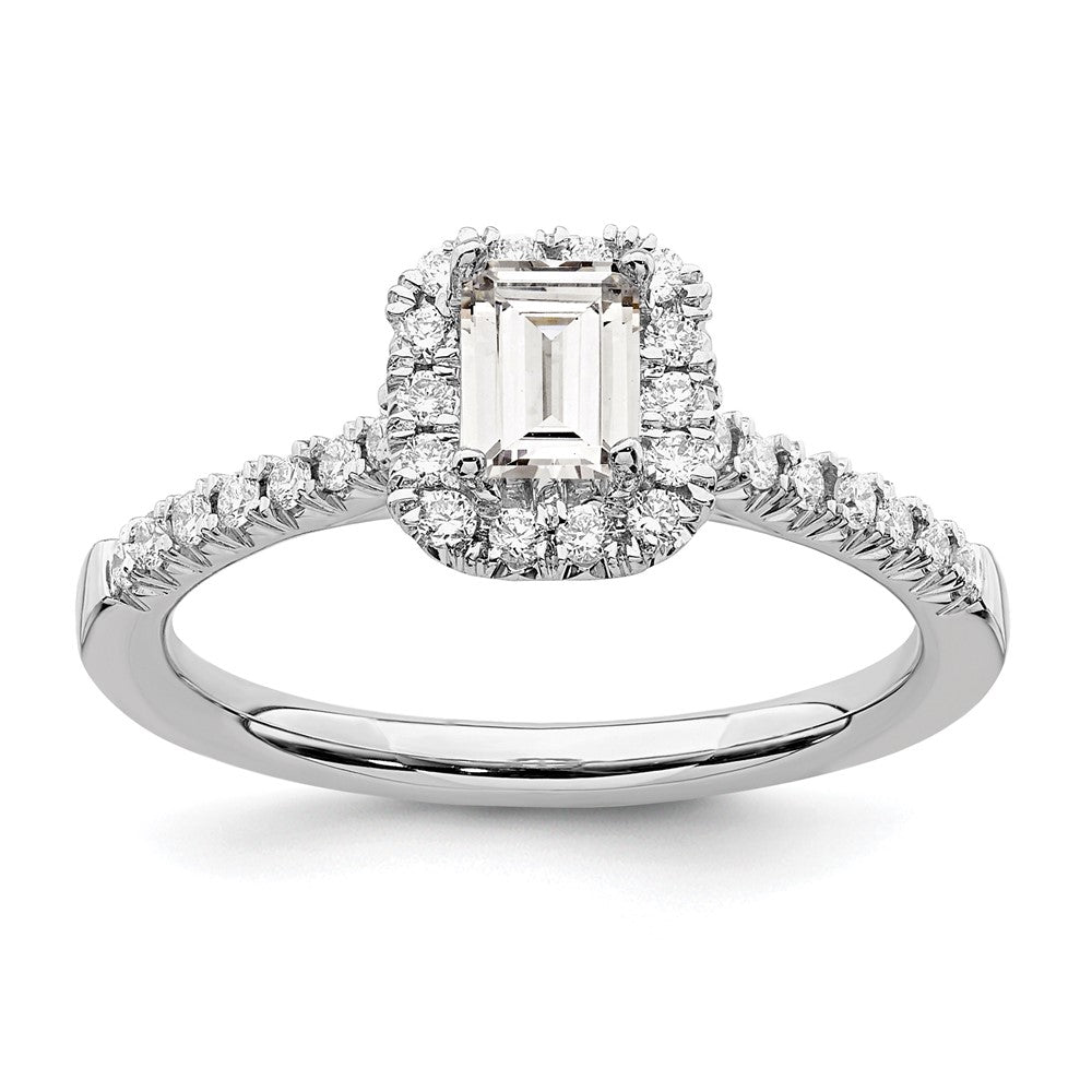 14k White Gold Halo (Holds 1/2 carat (5.3x) Emerald-cut Center) 1/4 carat Diamond Semi-mount Engagement Ring