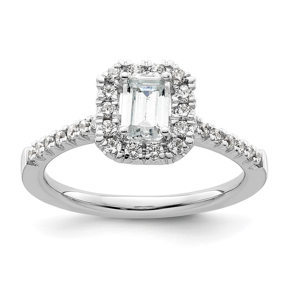 14k White Gold Halo (Holds 3/4 carat (5.7x) Emerald-cut Center) 1/3 carat Diamond Semi-mount Engagement Ring