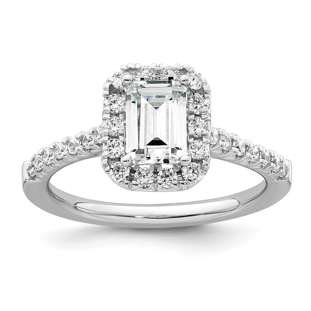 14k White Gold Halo (Holds 1 carat (6.8x) Emerald-cut Center) 1/2 carat Diamond Semi-mount Engagement Ring