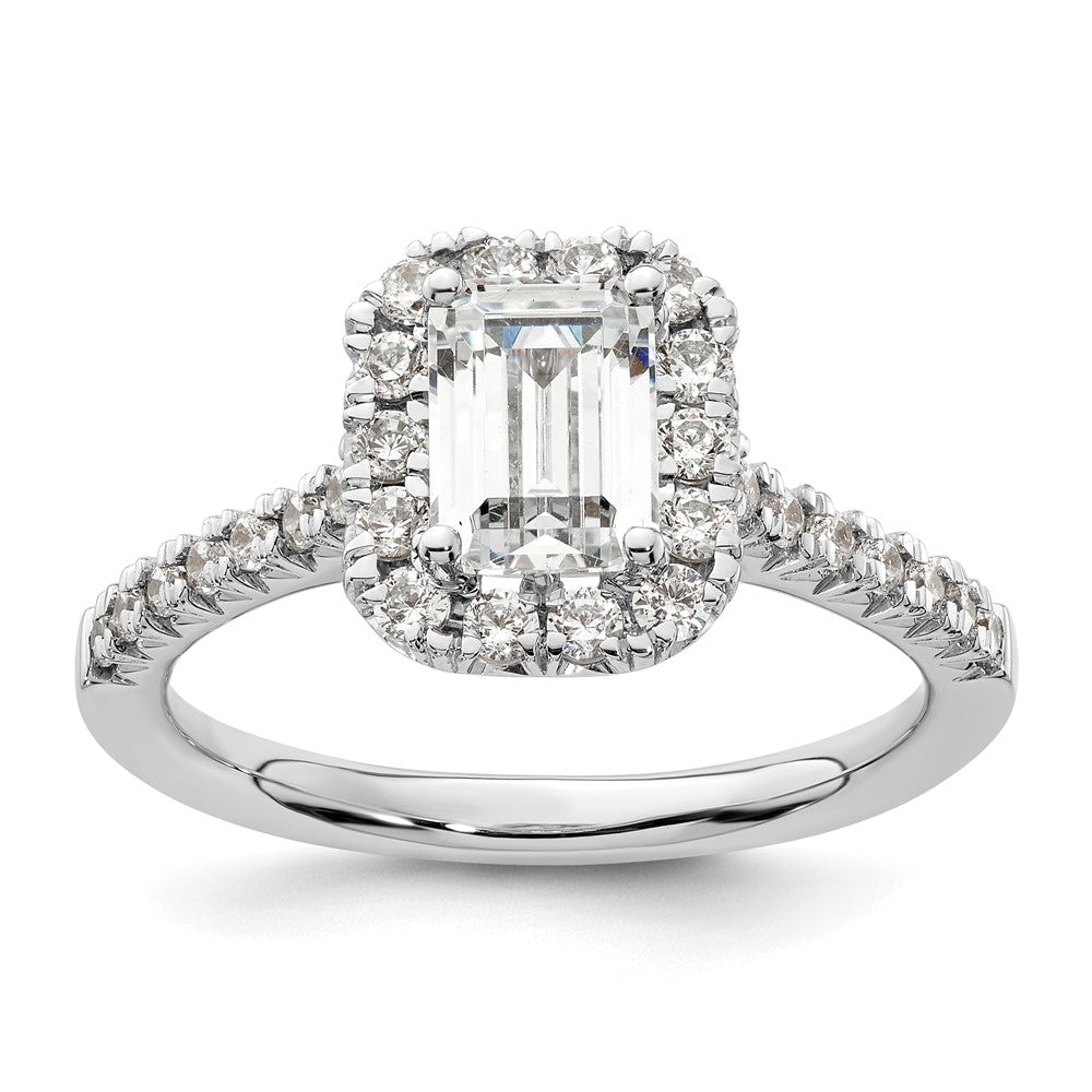 14k White Gold Halo (Holds 1.25 carat (6.8x) Emerald-cut Center) 1/2 carat Diamond Semi-mount Engagement Ring