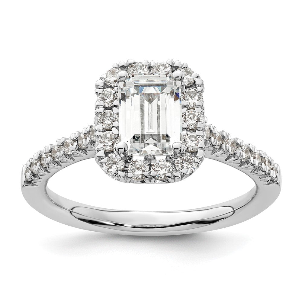 14k White Gold Halo (Holds 1.25 carat (6.8x) Emerald-cut Center) 1/2 carat Diamond Semi-mount Engagement Ring