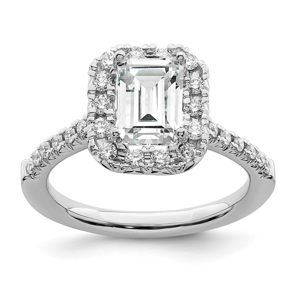 14k White Gold Halo (Holds 1.5 carat (7.7x) Emerald-cut Center) 5/8 carat Diamond Semi-mount Engagement Ring