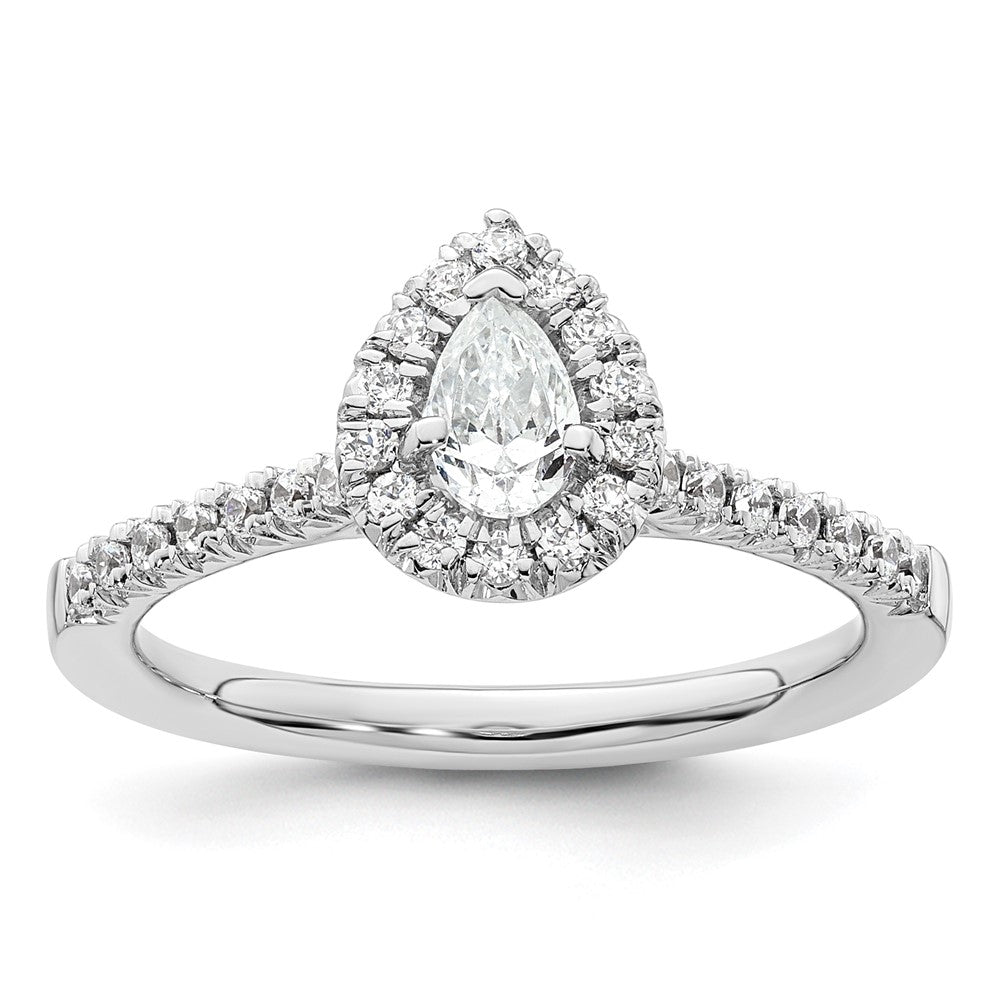 14k White Gold Halo (Holds 1/3 carat (5.6x) Pear Center) 1/4 carat Diamond Semi-mount Engagement Ring