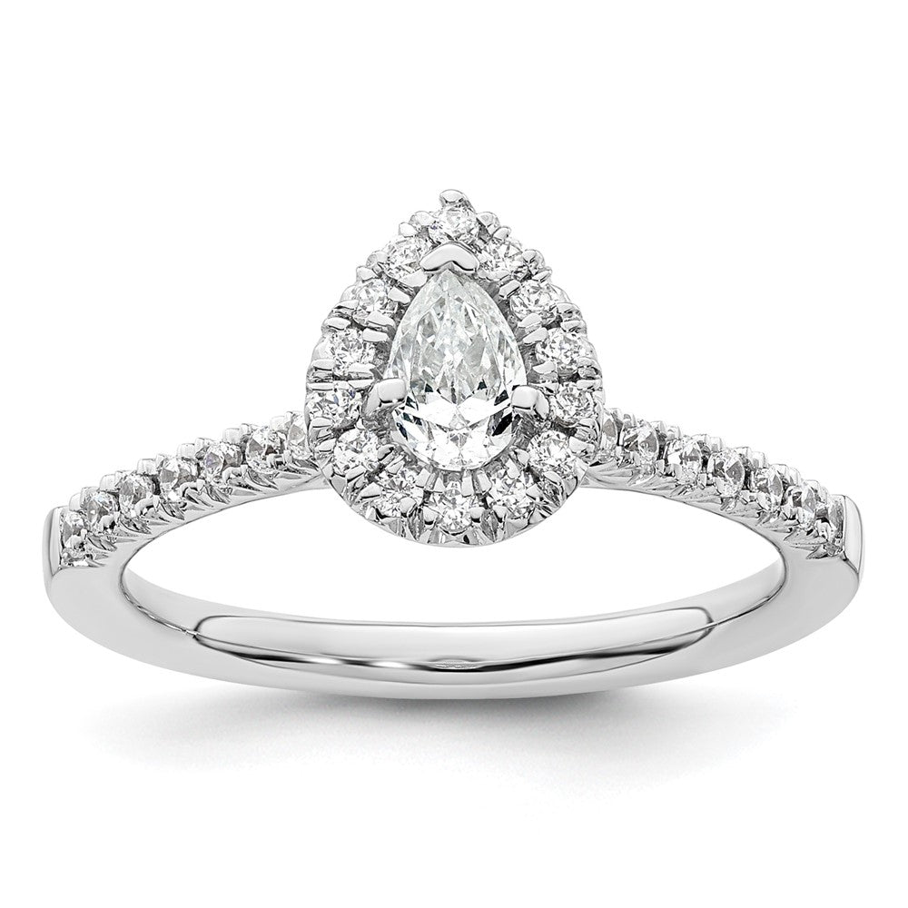 14k White Gold Halo (Holds 1/3 carat (5.6x) Pear Center) 1/4 carat Diamond Semi-mount Engagement Ring