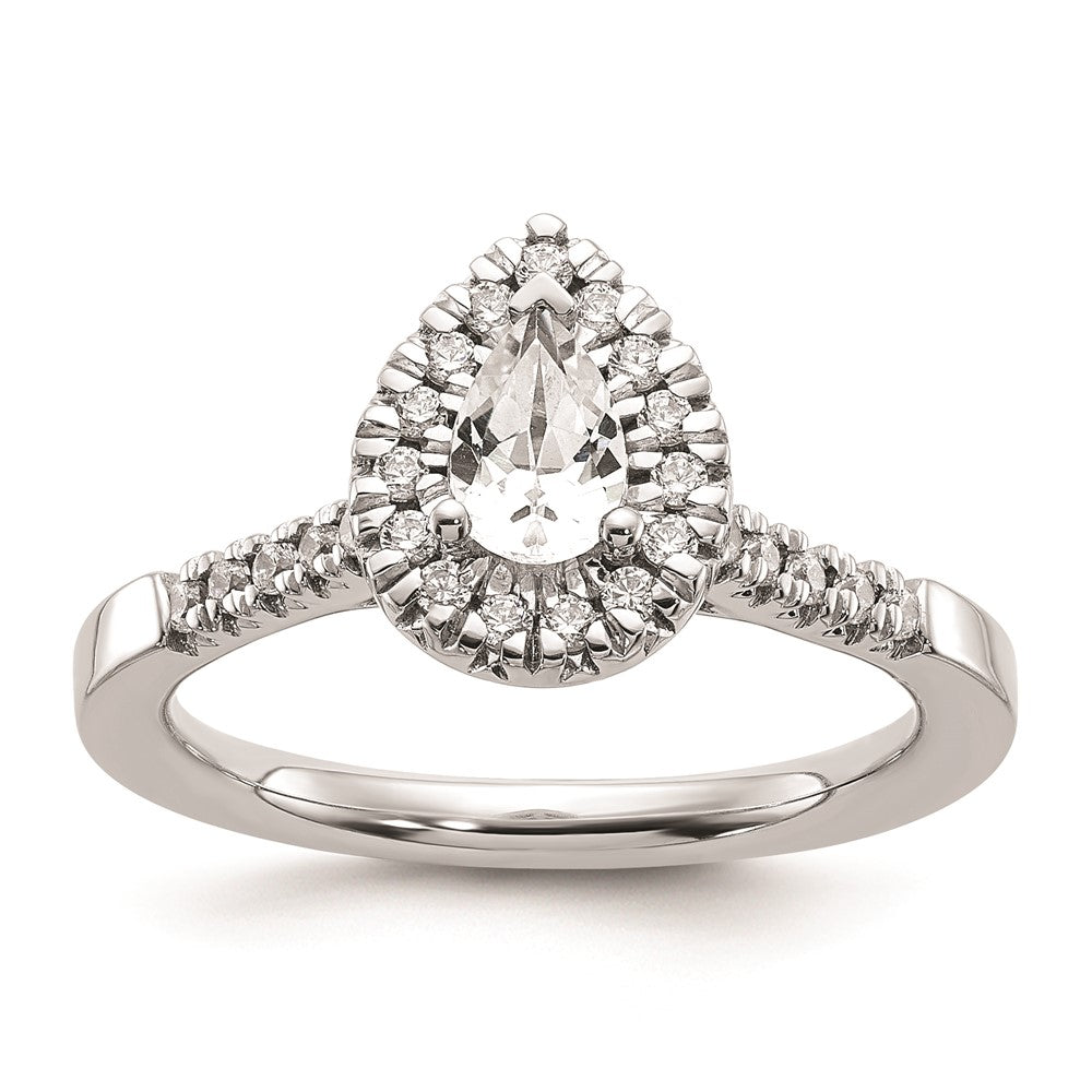 14k White Gold Halo (Holds 1/2 carat (6.5x) Pear Center) 1/3 carat Diamond Semi-mount Engagement Ring