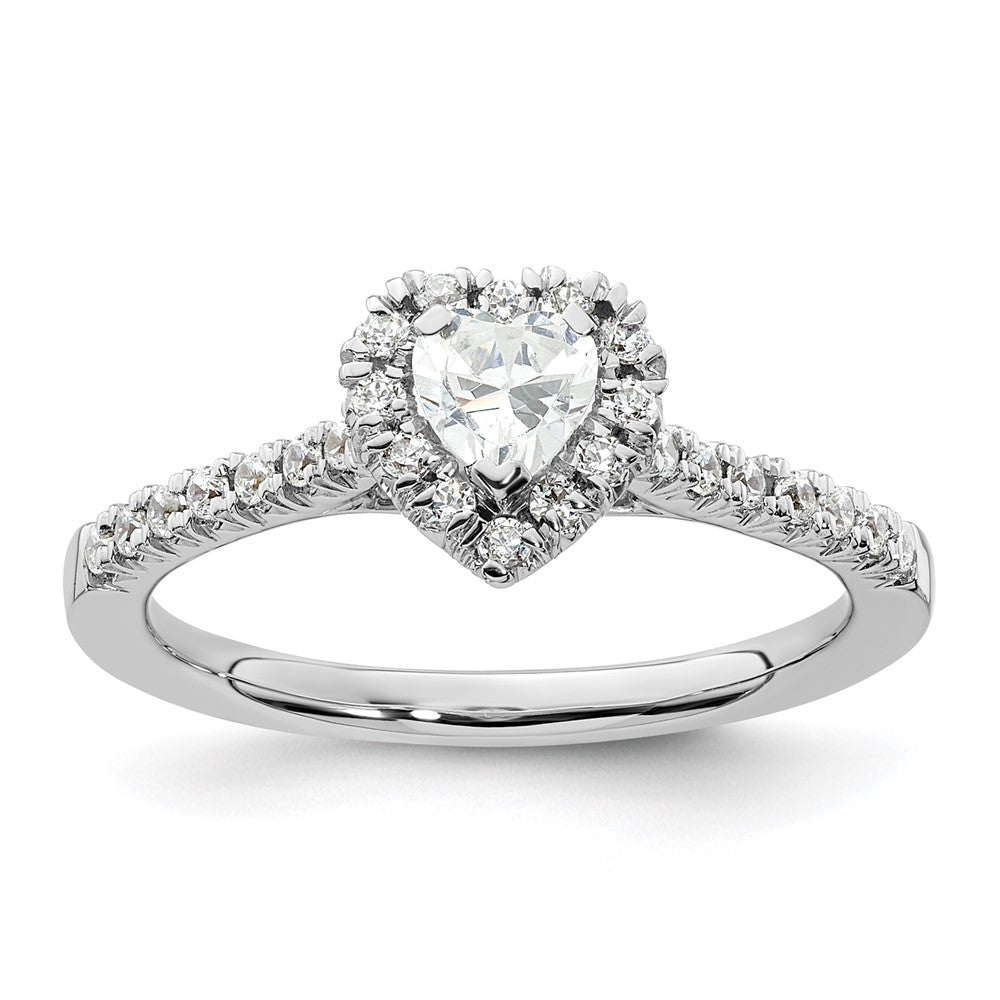 14k White Gold Halo (Holds 1/4 carat () Heart Center) 1/4 carat Diamond Semi-mount Engagement Ring