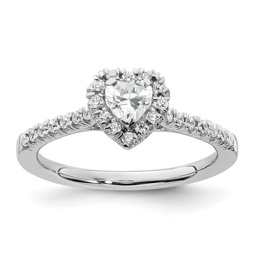 14k White Gold Halo (Holds 1/4 carat () Heart Center) 1/4 carat Diamond Semi-mount Engagement Ring